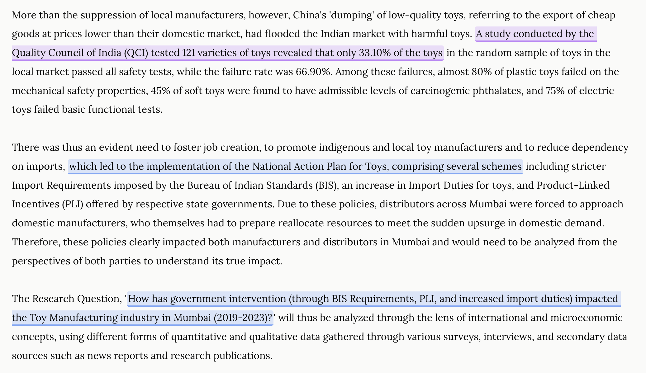 Multiple highlighted passages throughout the same generated essay, each linked to examiner commentary